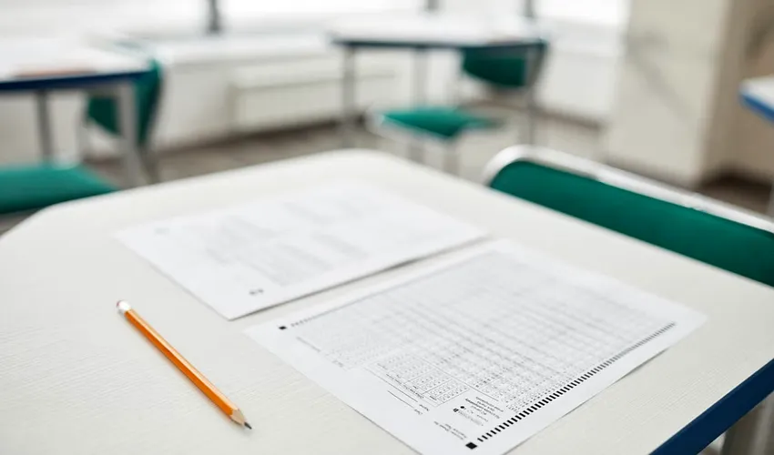 Form and pencil on a Class 12 student desk